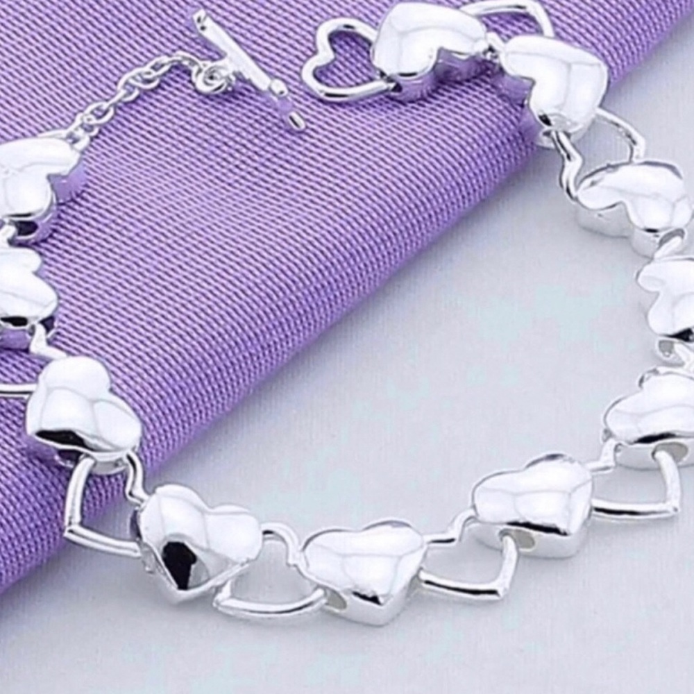 Sterling Silver Heart Link Bracelet